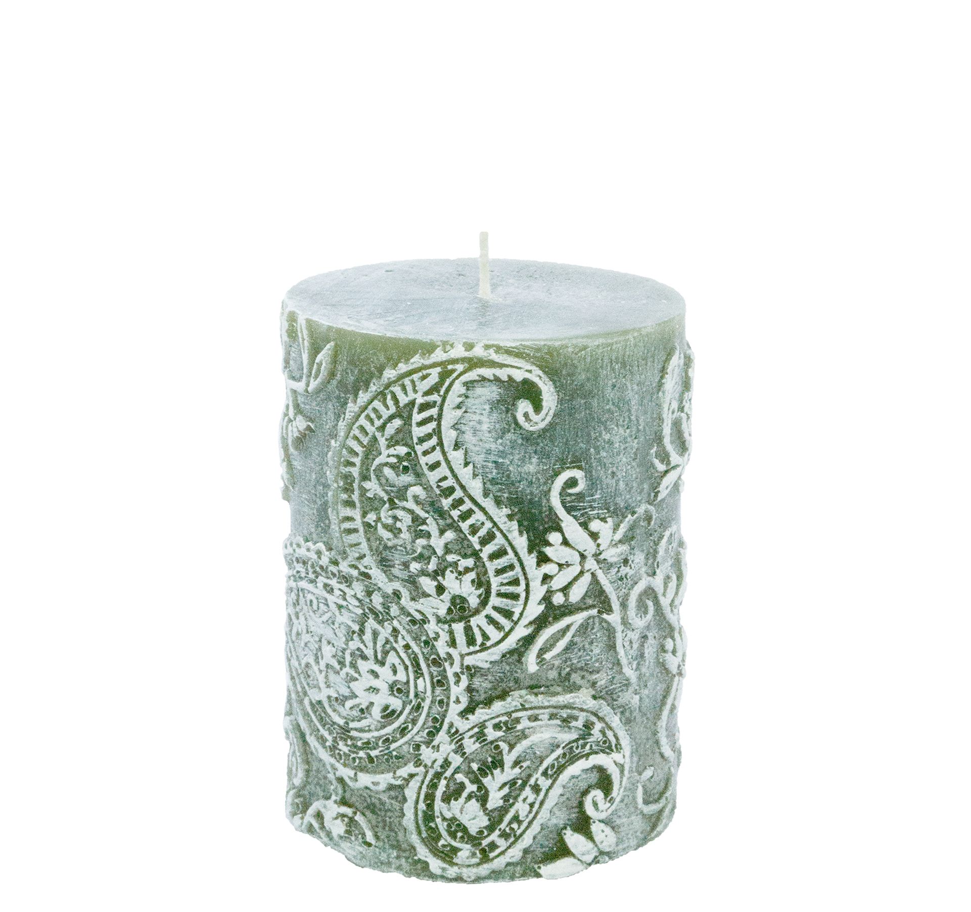 MGWAX_Vela Cilindro Cornucópias 75x100 Verde.Branco