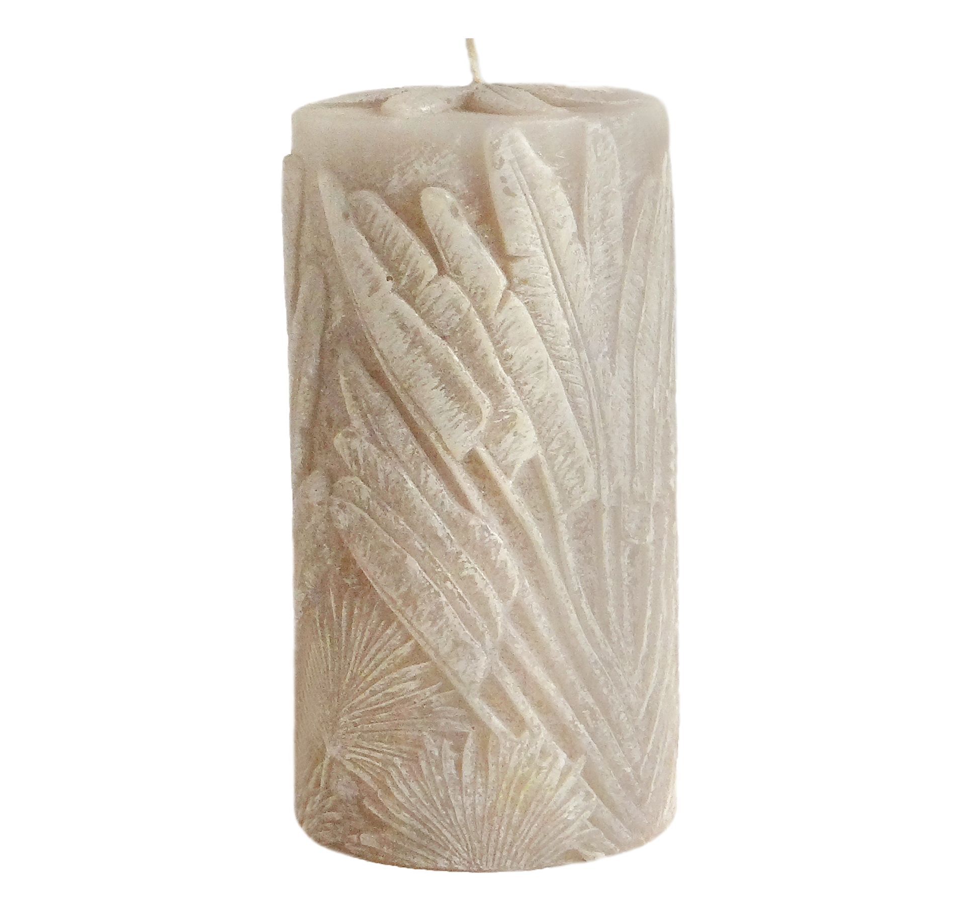MGWAX_Vela Cilindro Folhagem Taupe.Branco